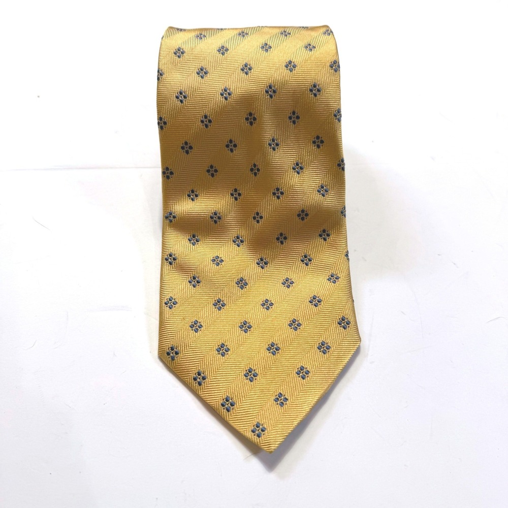 Sartori Made in Italy Gold Silk Herringbone Geometric Floral Mens Tie